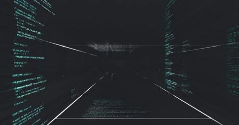 QR code scanner with neon elements against data processing Stock Illustration