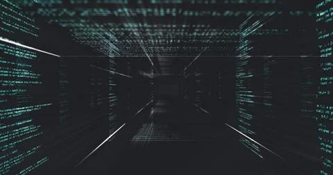 QR code scanner with neon elements against data processing Stock Illustration