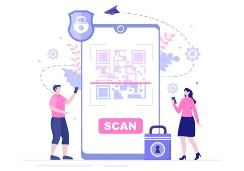 QR Code Scanner for Online Payment, Electronic Pay and Money Transfer on Smar 스톡 일러스트