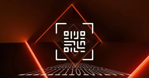 QR code scanner over binary coding against light trails Stock Illustration