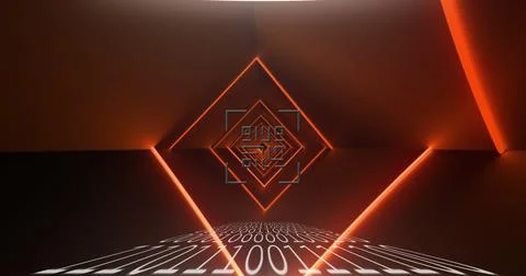 QR code scanner over binary coding against light trails Stock Illustration