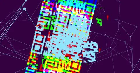QR code scanner over network of connections against blue background Stock-Illustration
