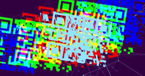 QR code scanner over network of connections against blue background Illustrazione stock