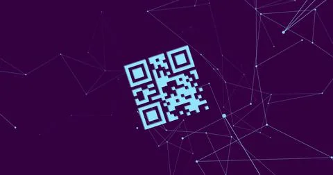 QR code scanner over network of connections against blue background Illustrazione stock