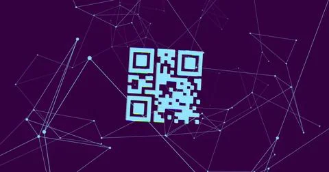 QR code scanner over network of connections against blue background Illustrazione stock