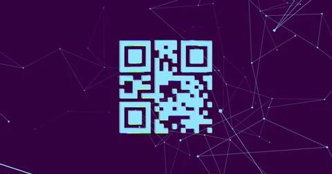 QR code scanner over network of connections against blue background Illustrazione stock