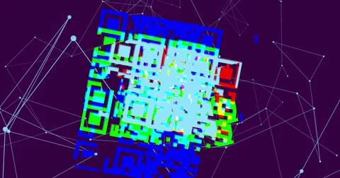 QR code scanner over network of connections against blue background Stock Illustration