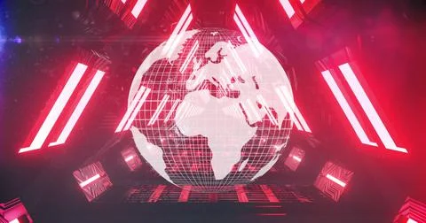 QR code scanner over spinning globe against glowing tunnel Illustrazione stock