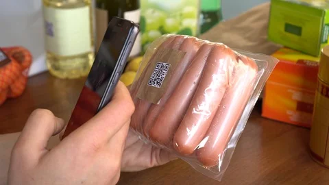 The QR code scanner for register information about nutrition data Stock Footage 122307255