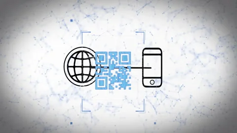 QR code scanning animation between globe and smartphone icons over network Stock Footage 305292701