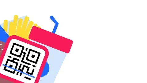 QR Code Scanning Animation for Fast Food Restaurant Digital Menu Ordering. Stock Footage 341401421