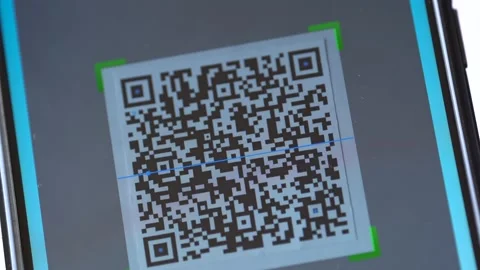 QR code scanning app. QR code reader and QR code scanner on smartphone screen Stock Footage 143897176