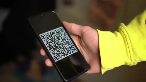 QR code scanning app. QR code reader and QR code scanner on smartphone screen Stock Footage 152235839