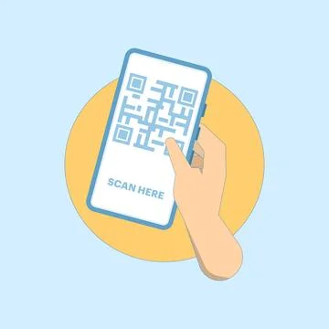 QR Code Scanning Concept Here. Hold the Phone with the QR Code. Illustrazione stock