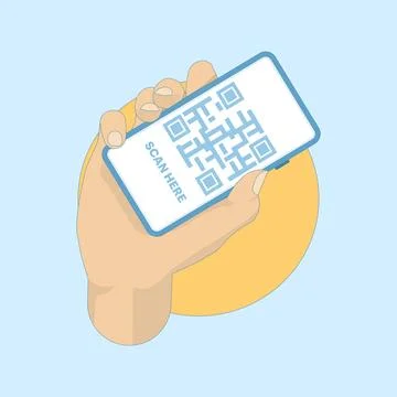 QR Code Scanning Concept Here. Hold the Phone with the QR Code. 스톡 일러스트