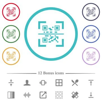 QR code scanning flat color icons in circle shape outlines 스톡 일러스트