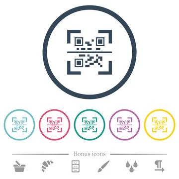 QR code scanning flat color icons in round outlines Illustrazione stock