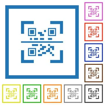 QR code scanning flat framed icons Stock Illustration
