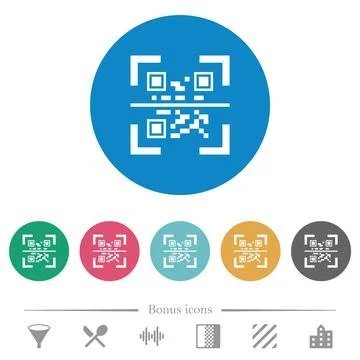 QR code scanning flat round icons Illustrazione stock