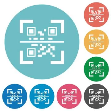 QR code scanning flat round icons Stock Illustration