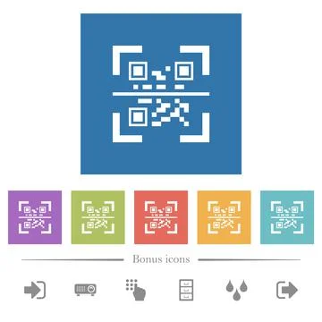 QR code scanning flat white icons in square backgrounds Illustrazione stock