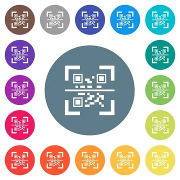 QR code scanning flat white icons on round color backgrounds Illustrazione stock
