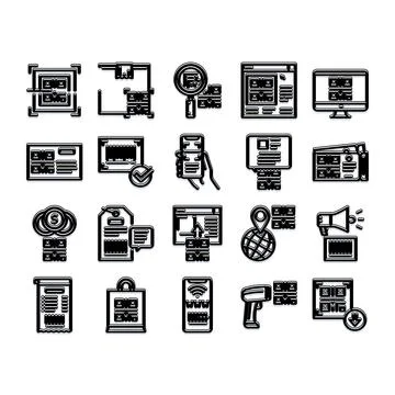Qr code scanning global digital commerce icons Stock Illustration