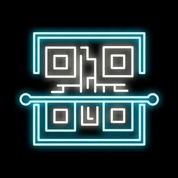 Qr code scanning glowing neon blue icon 스톡 일러스트