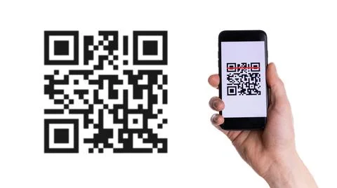 Qr code scanning. Hand holding mobile smartphone screen for payment, online p Foto stock