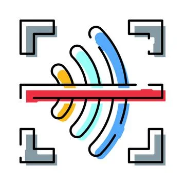 Qr code scanning with laser beam and colorful waves イラスト素材