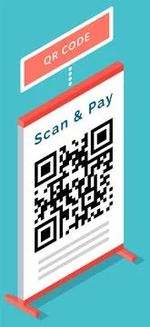Qr code scanning via mobile phone application scanner device, online payment Stock-Illustration