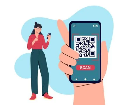 QR code scanning with mobile phone. Vector illustration Ilustración de archivo