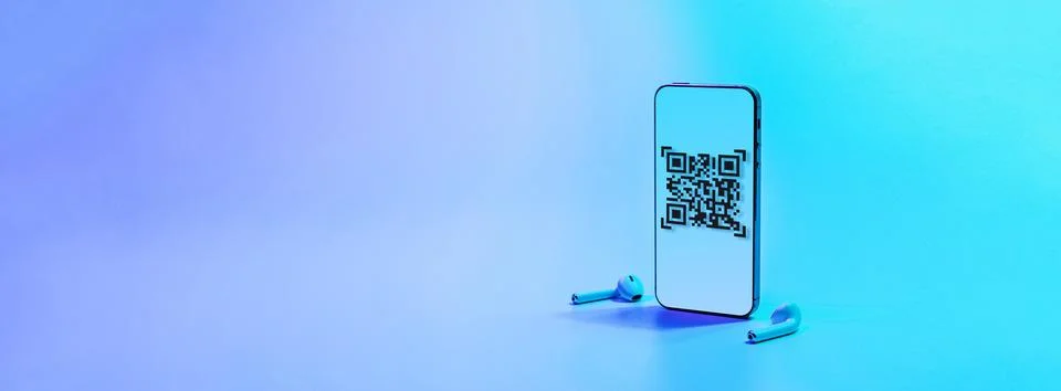 Qr code scanning. Mobile smartphone screen for payment, online pay, scan barc Stock Photos