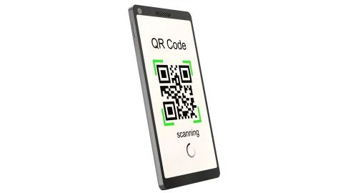 QR Code scanning with modern touchscreen smartphone - isolated on white Stock Illustration