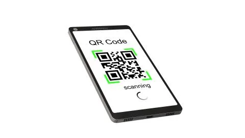 QR Code scanning with modern touchscreen smartphone - isolated on white 스톡 일러스트