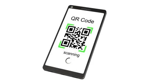QR Code scanning with modern touchscreen smartphone - isolated on white Stock Illustration