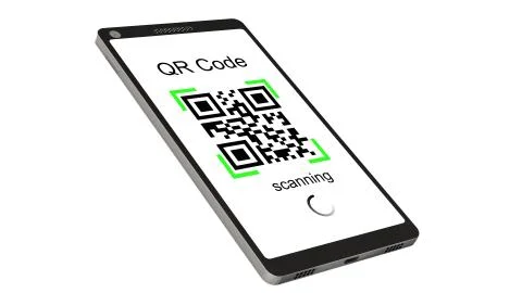 QR Code scanning with modern touchscreen smartphone - isolated on white Illustrazione stock