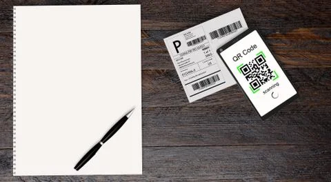 QR Code scanning from a shipping stickers with modern touchscreen smartphone Stock Illustration