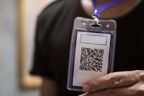 QR code scanning on smart card, illustrative editorial Stock Photos