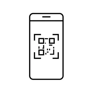 QR code scanning smartphone app linear icon. Matrix barcode scanner. Illustrazione stock