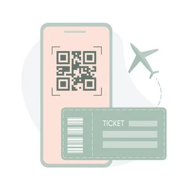 QR code scanning of a travel ticket using your smartphone. Isolated on a white Illustrazione stock