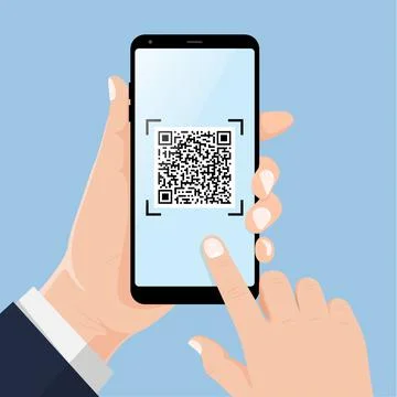 QR code scanning vector illustration concept, people use smartphone and scan  Stock Illustration