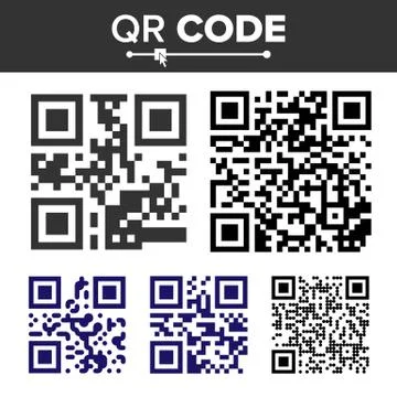 QR Code Set Vector. Different Types. Scanning Technology Hidden Text Or Url 스톡 일러스트