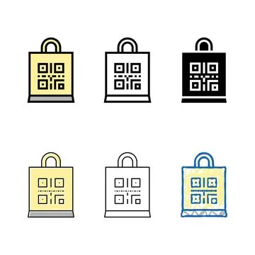 Qr code on shop bag color icon vector isolated pack Stock Illustration