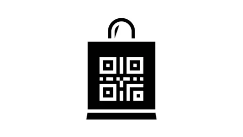 Qr code on shop bag glyph icon animation Stock Footage 157265857