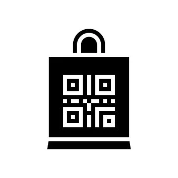 Qr code on shop bag glyph icon vector illustration イラスト素材