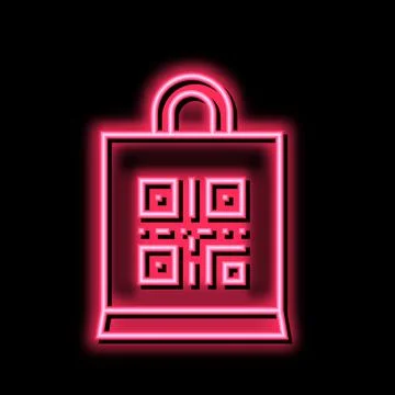 Qr code on shop bag neon glow icon illustration Stock Illustration