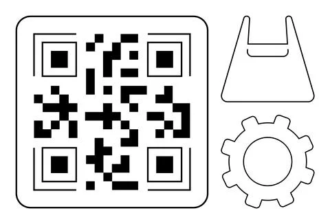 QR Code with Shopping Bag Icon and Gear Emblem for E-commerce and Digital S.. Stockillustratie