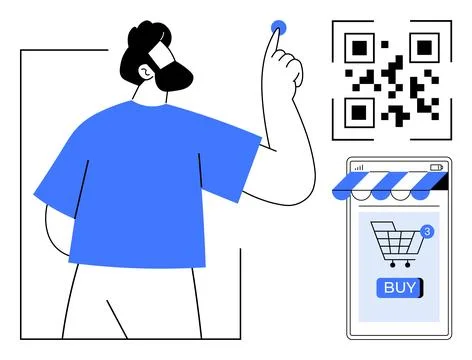 QR Code Shopping with Digital and Mobile Payment Integration 스톡 일러스트