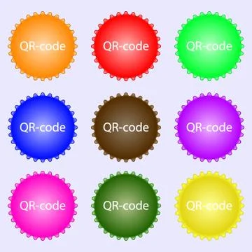 Qr code sign icon. Scan code symbol. A set of nine different colored labels.  스톡 일러스트